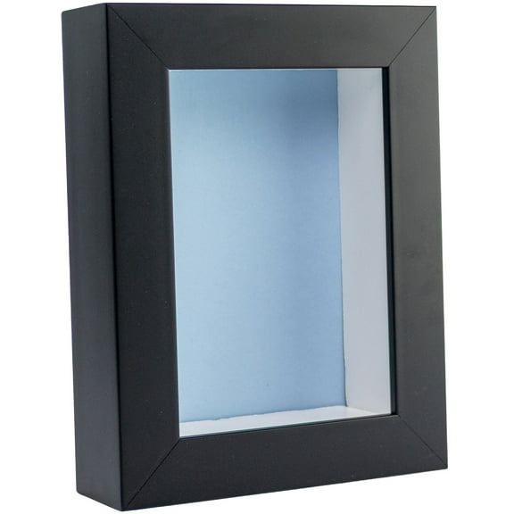 5x7 Shadow Box Frame In Black With A 1 3/4" Usable Depth Includes Baby Blue Acid-Free Backing, UV
