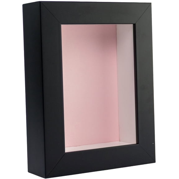 5x7 Shadow Box Frame In Black With A 1 3/4" Usable Depth Includes Light Pink Acid-Free Backing, UV