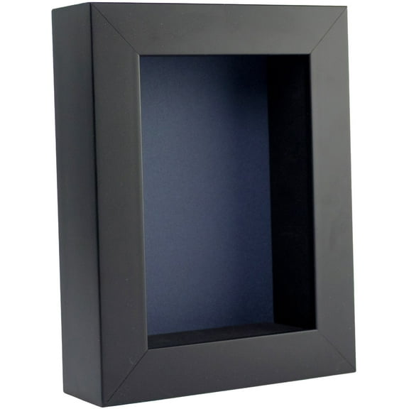 5x7 Shadow Box Frame In Black With A 1 3/4" Usable Depth Includes Navy Blue Acid-Free Backing, UV