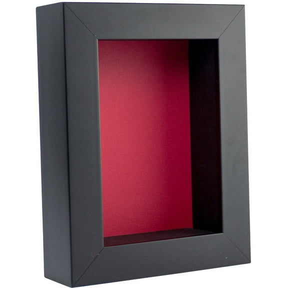 5x7 Shadow Box Frame In Black With A 1 3/4" Usable Depth Includes Red Acid-Free Backing, UV