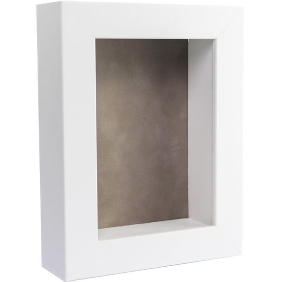5x7 Shadow Box Frame In White With A 1 3/4" Usable Depth Includes Smoke Suede Acid-Free Backing, UV