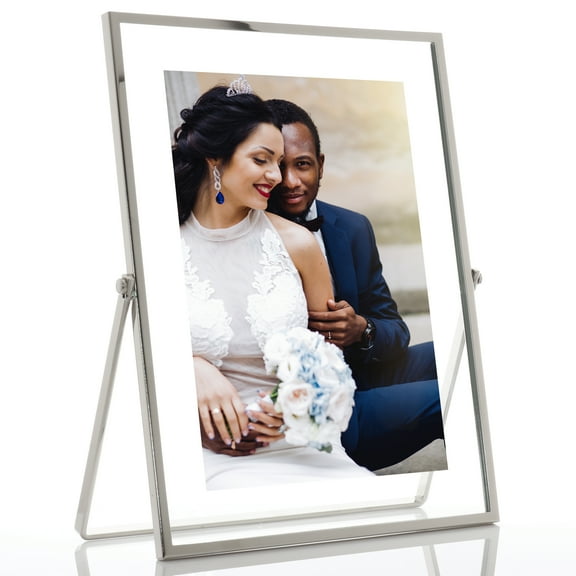 5x7 Silver Metal Easel Float Picture Frame