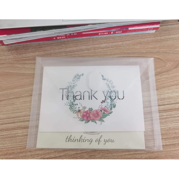 5x7 Small Plastic Envelopes Hook  Closure Receipt Storage Holder 120 Pack (clear-120 pack)