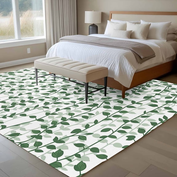 5x7 Spring Ivy Area Rug for Living Room, Washable Non Slip Low Pile Soft Indoor Rug for Bedroom Dining Room, Green Plant Leaf Standard Room Rug