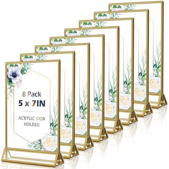 5x7 Table Number Holders Gold Picture Frames Clear Acrylic Sign Holder Double Sided Table Menu Stands for Wedding Numbers Frames, Photos and Art Display