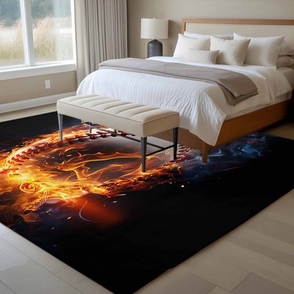 5x7 Technological Baseball Style Area Rug for Living Room, Washable Non Slip Low Pile Soft Indoor Rug for Bedroom Dining Room, Blaze Fire Flame Standard Room Rug