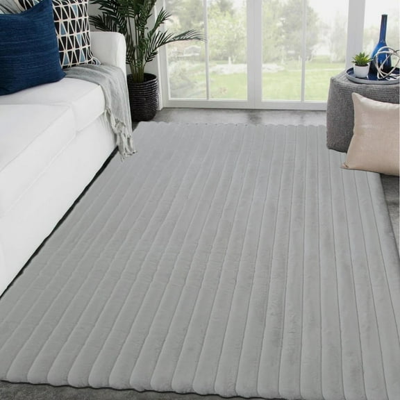 5x7 Thick Plush Faux Fur Shag Shaggy Rug Fluffy Soft Luxury Solid Color Geometric Carpet for Living Room Bedroom Office