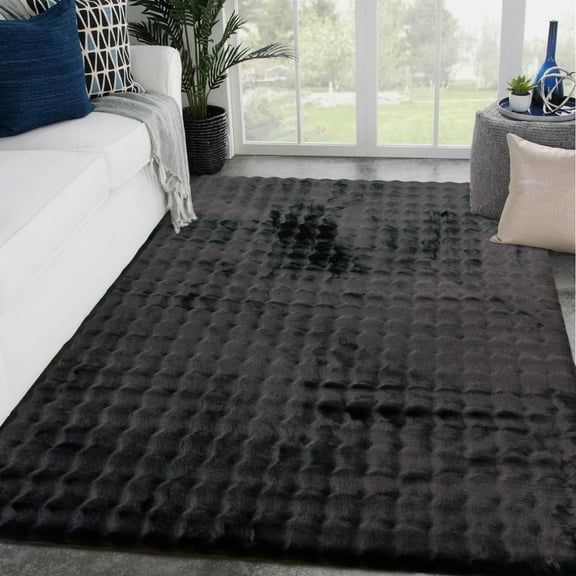 5x7 Thick Plush Faux Fur Shag Shaggy Rug Fluffy Soft Luxury Solid Color Geometric Carpet for Living Room Bedroom Office
