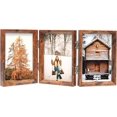 thumbnail image 1 of 5x7 Triple Picture Frame Rustic Brown Wooden Hinged Beveled Photo Frame Definition Glass 3 Vertical Openings Stand on Desktop Tabletop, 1 of 4