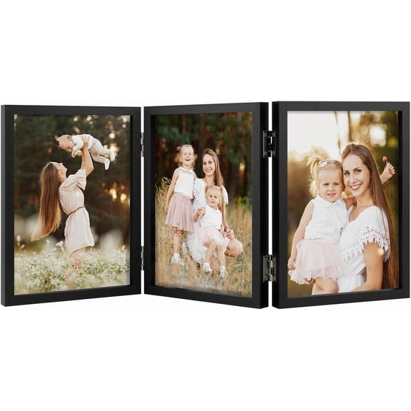 5x7 Triple Picture Frame Tabletop Display for Photos Black