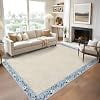5x7 Vintage Botanical Floral Bordered Rug, Needle Punched Non Slip Washable Low Pile Rustic Cottage Living Room Carpet,Beige