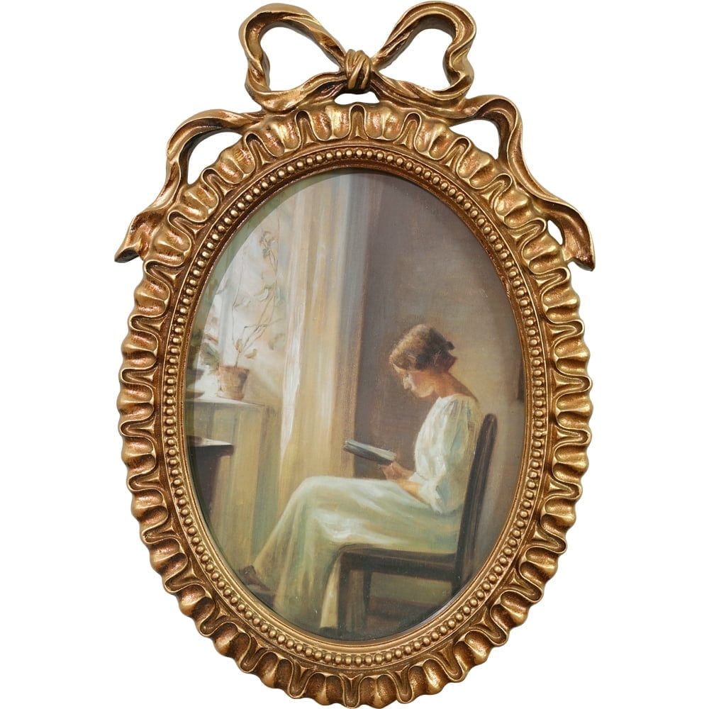 5x7 Vintage Picture Frame, Oval Gold Picture Frame with Real Glass Front, Ornate Antique Retro Photo Frame, Wall or Table Top Photo Display, Vintage Decor, Gallery, Gift Idea
