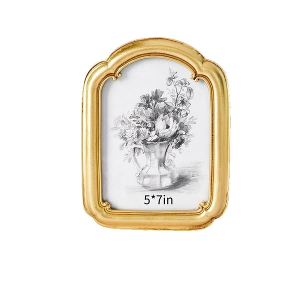 5x7 Vintage Picture Frame, Vintage gold Hand-Crafted Resin with Glass Front Elegant Retro Vintage Design Photo Frame for Tabletop Display Home Decor