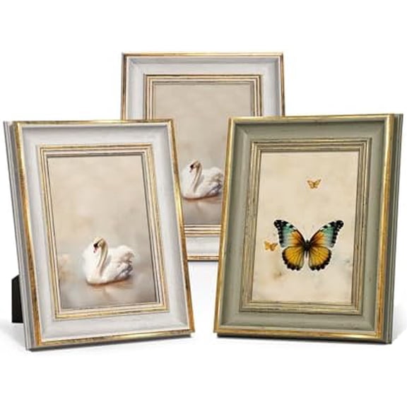 5x7 Vintage Picture Frames Set of 3, Antique Retro Photo Frame Gold Picture Frame Tabletop Wall Hanging Home Gallery Decor Wedding Birthday Gift for Grandma Mom