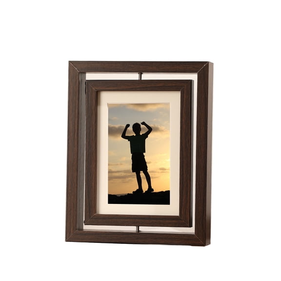 5x7 Walnut Rotating Floating Picture Frames, Double-Sided Solid Wood Photo Frame with HD Glass, Vertical or Horizontal Tabletop Display,Photo Display,tabletop hanging,Gift Ideas,Home Decor