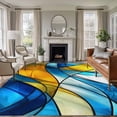 thumbnail image 1 of 5x7 Washable Area Rug, Abstract Art Non-Slip Large Rectangle Rug for Living Room Bedroom, Blue Yellow Gradient Wavy Lines Geometric Modern Indoor Floor Mat for Home Decor, 1 of 9