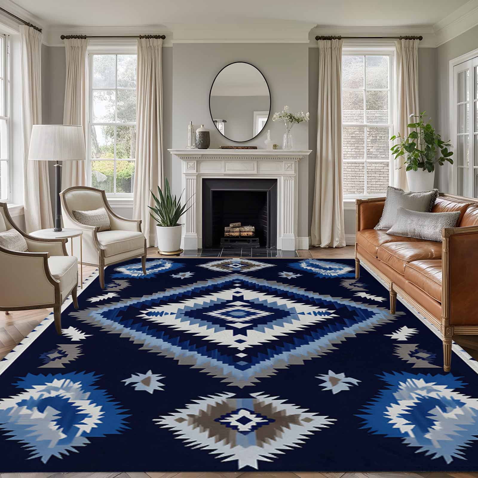 5x7 Washable Area Rug, Abstract Ethnic Style Pattern Non-Slip Large ...