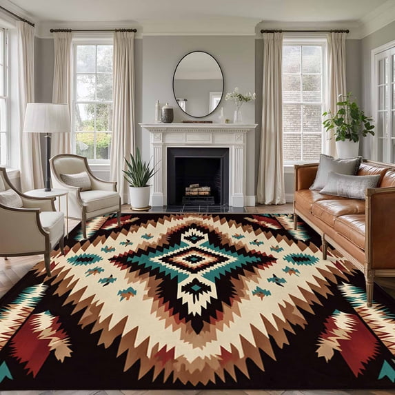 5x7 Washable Area Rug, Abstract Ethnic Style Pattern Non-Slip Large ...