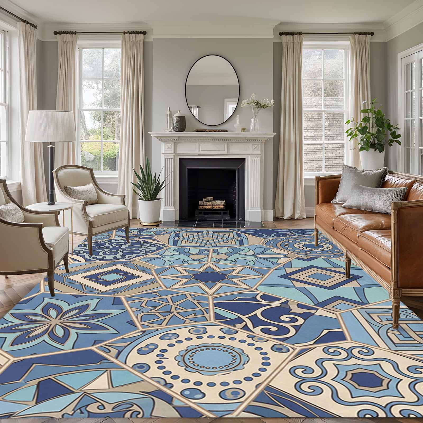 5x7 Washable Area Rug, Abstract Geometric Non-Slip Large Rectangle Rug ...