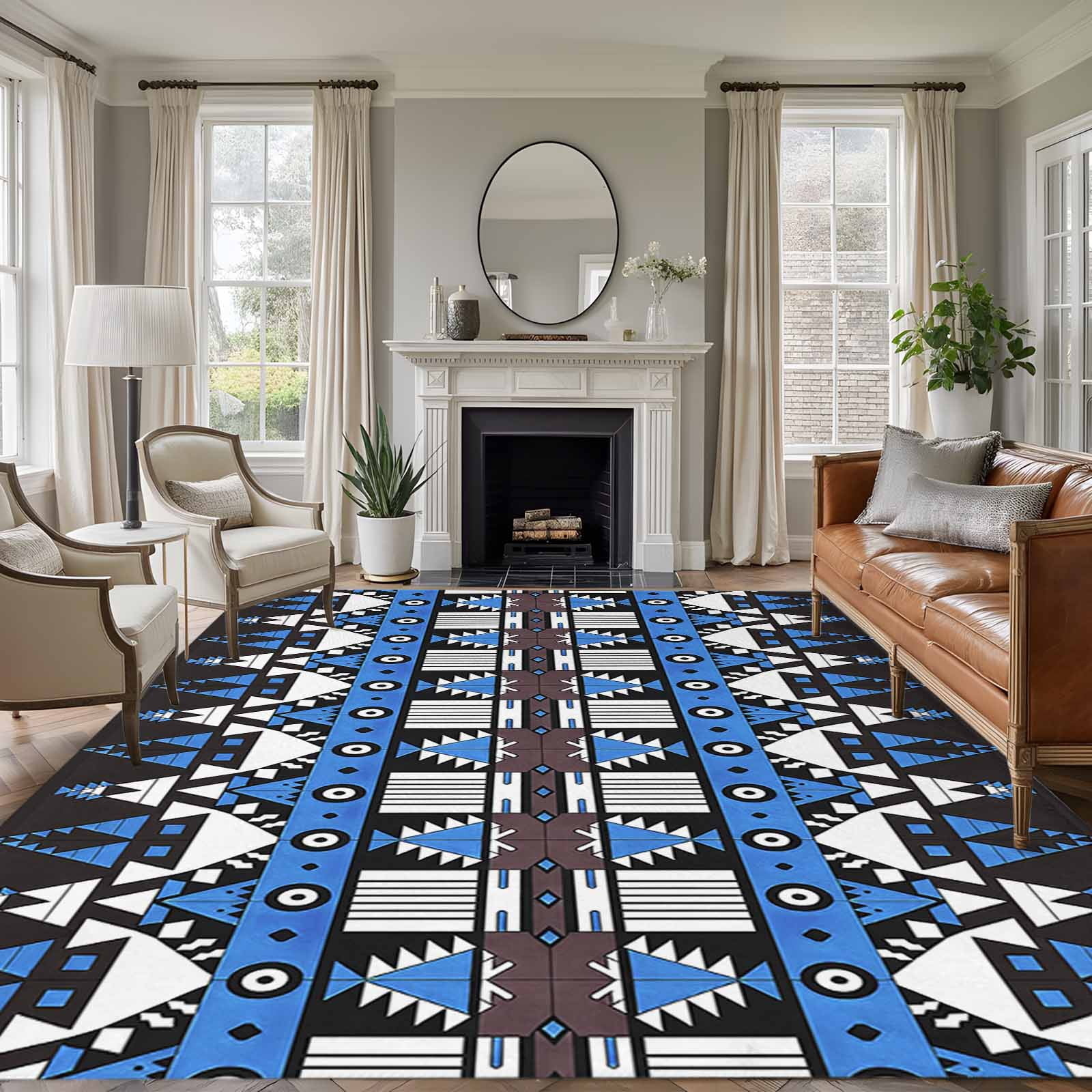 5x7 Washable Area Rug, Aztec Non-Slip Large Rectangle Rug for Living ...