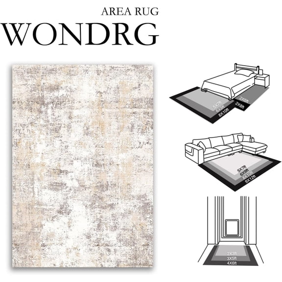 5x7 Washable Area Rug - Beige/Grey Abstract Living Room Bedroom Throw Rug