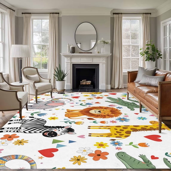 5x7 Washable Area Rug, Cute Cartoon Animal Non-Slip Large Rectangle Rug ...