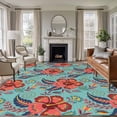thumbnail image 1 of 5x7 Washable Area Rug, Ethnic Decoration Non-Slip Large Rectangle Rug for Living Room Bedroom, Pastoral Red Cashew Flowers Indoor Floor Mat for Home Decor, 1 of 9