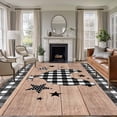 thumbnail image 1 of 5x7 Washable Area Rug, Farm Animals Non-Slip Large Rectangle Rug for Living Room Bedroom, Star Hen Brown Wood Striped Black Plaid Indoor Floor Mat for Home Decor, 1 of 9