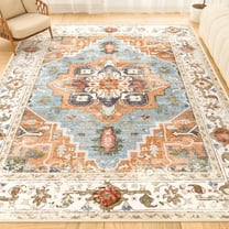 5x7 Washable Area Rug - Large Soft Rugs for Living Room Vintage Beige Rug, Vintage Rug Foldable Thin Rug Accent Rug Non Slip Carpet Floral Print Mat Bedroom Living Room Kitchen Office, Easy-Cleaning