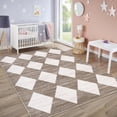 thumbnail image 1 of 5x7 Washable Area Rug for Living Room Bedroom Bedside Non Slip Modern Checkered Office Carpet Low Pile Neutral Soft Nursery Rug Distressed Trellis Farmhouse Area Rug Brown, 1 of 9