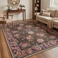 thumbnail image 1 of 5x7 Washable Area Rug for Living Room Bedroom, Machine Washable Non Slip Low Pile Lightweight Print Pattern Rug, Vintage Floral Indoor Floor Rug for Dining Room Home Office, Dusty Mocha, 1 of 5