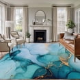 thumbnail image 1 of 5x7 Washable Area Rug, Marble Texture Non-Slip Large Rectangle Rug for Living Room Bedroom, Teal Blue Gold Gradient Modern Indoor Floor Mat for Home Decor, 1 of 9
