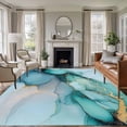 thumbnail image 1 of 5x7 Washable Area Rug, Marble Texture Non-Slip Large Rectangle Rug for Living Room Bedroom, Teal Gold Abstract Curves Impressionist Indoor Floor Mat for Home Decor, 1 of 9