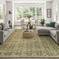 thumbnail image 1 of 5x7 Washable Area Rug, Non-Slip, Stain-Resistant Low-Pile Vintage Neutral Traditional Rug for Dining Room, Living Room, office, Bedroom -Olive Green, 1 of 5