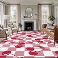 thumbnail image 1 of 5x7 Washable Area Rug, Red Cherries Non-Slip Large Rectangle Rug for Living Room Bedroom, Pink Plaid Abstract Fruit Modern Style Simple Indoor Floor Mat for Home Decor, 1 of 9