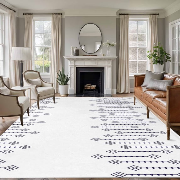 5x7 Washable Area Rug, Rhombus Lines Non-Slip Large Rectangle Rug for Living Room Bedroom, Geometric Boho Indoor Floor Mat for Home Decor
