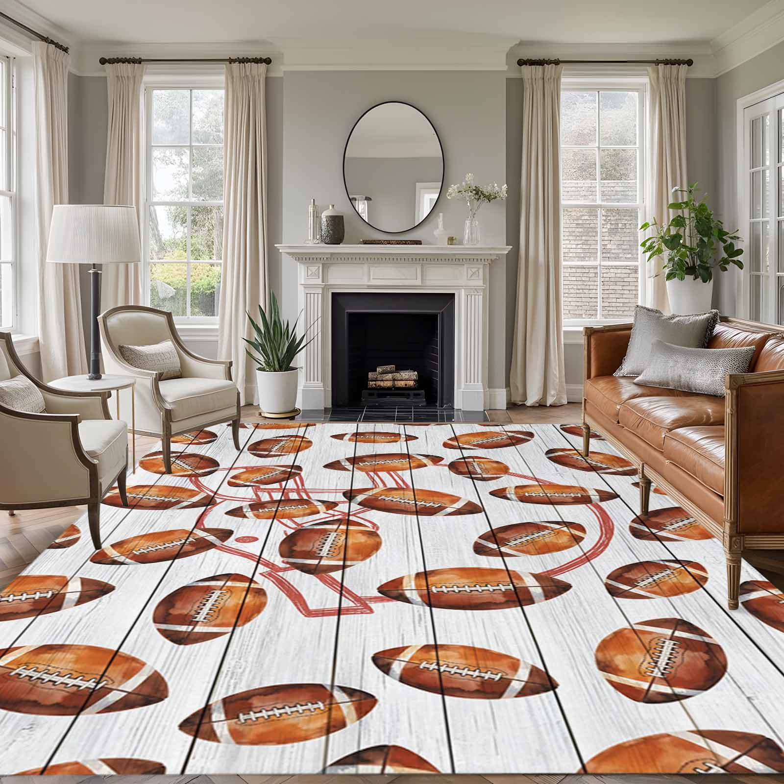 Pure Color Carpet Rugby 5x7 Washable Area Rug, Rugby Balls Non-Slip Large Rectangle Rug for ...