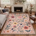 thumbnail image 1 of 5x7 Washable Area Rug with Non Slip Backing Low Pile Lightweight Print Pattern for Living Room Bedroom, Floral Butterfly, Blush Pink, 1 of 5