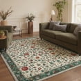 thumbnail image 1 of 5x7 Washable Area Rug with Non Slip Backing Low Pile Lightweight Print Pattern for Living Room Bedroom, Floral Vines, Sage Ivory, 1 of 6