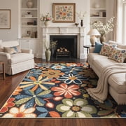 DEORAB Floral 5x7 Living Room Area Rug, Soft Washable Rugs for Bedroom, Non Slip Ultra Thin Non Slip Rug Botanical Stain Resistant Floor Carpet for Dining Room 