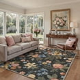 thumbnail image 1 of 5x7 Washable Area Rug with Non Slip Backing Low Pile Lightweight Print Pattern for Living Room Bedroom Vintage Floral Deep Charcoal, 1 of 5