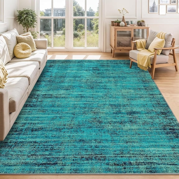 5x7 Washable Area Rugs for Living Room Soft Vintage Distressed Large Bedroom Rug Foldable Indoor Floor Carpet Retro Abstract Thin Non-Slip Throw Rugs for Bedroom Dining Room Teal Multi