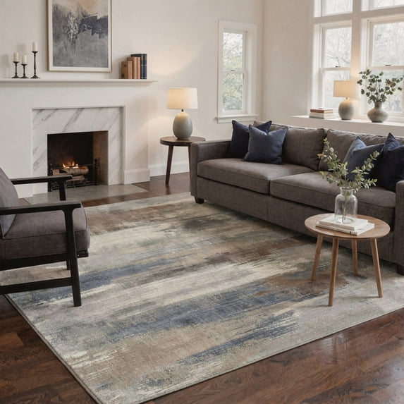 DEORAB 5x7 Area Rugs Low Pile Lightweight Machine Washable Non Slip for Living Room, Bedroom, Blue