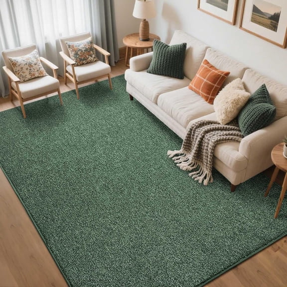 5x7 Washable Area Rugs for Bedroom Living Room, Low Pile Thin Rug Solid Color, Non-Slip Carpet Indoor for Home Decor (Green/White)