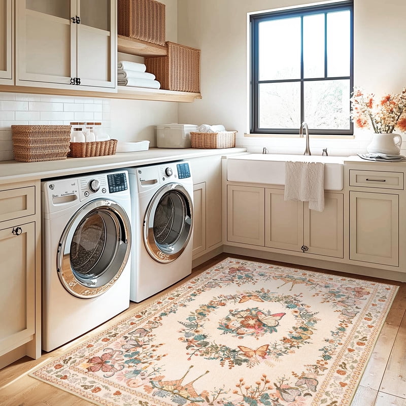 5x7 Washable Beige Area Rugs for Living Room Bedroom, Soft Butterfly ...