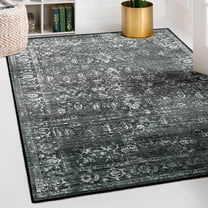 5x7 Washable Black Area Rug, Non Slip Floor Carpet for Living Room, Stain Resistant Dining Room Rug