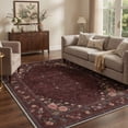 thumbnail image 1 of 5x7 Washable Rug, Non Slip Low Pile Area Rugs for Living Room Bedroom, Machine Washable Lightweight Print Pattern Floor Mat, Garden Rose, Deep Burgundy, 1 of 5