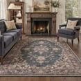 thumbnail image 1 of 5x7 Washable Rug Non Slip Low Pile Lightweight Indoor Area Rugs for Living Room Bedroom, Floral Medallion Print Pattern Floor Rug, Charcoal Blush, 1 of 5