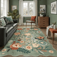 thumbnail image 1 of 5x7 Washable Scalloped Green Rug, Non-Slip, Stain-Resistant Low-Pile Vintage Floral Rug for Dining Room, Living Room, office, Bedroom -Green, 1 of 9