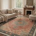 thumbnail image 1 of 5x7 Washable Rugs for Living Room Non Slip Low Pile Lightweight Area Rug, Machine Washable Indoor Throw Rug for Bedroom with Floral Medallion Print Pattern, Dusty Terracotta, 1 of 5